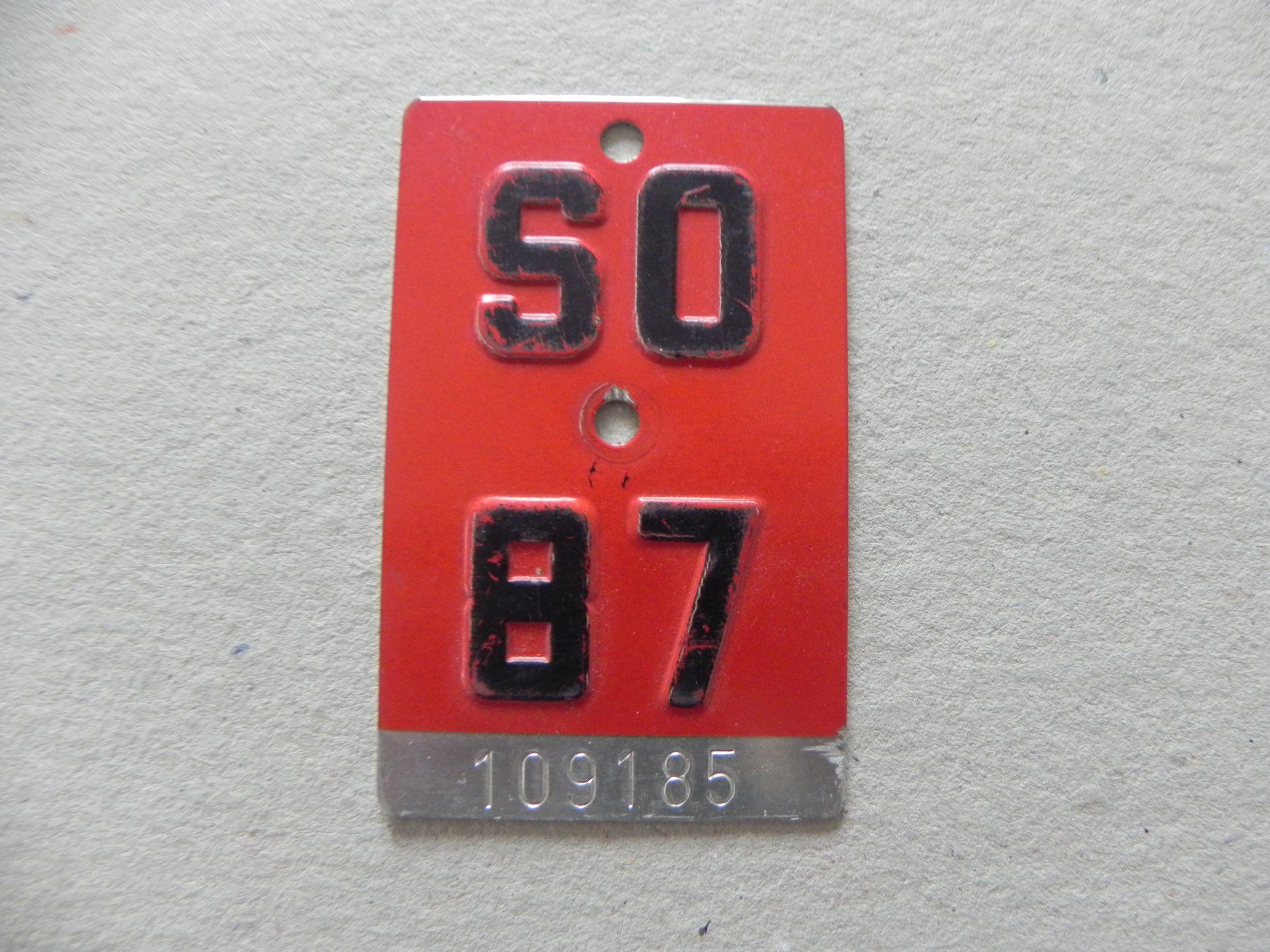 Schilder: Velonummer Rad Velo SO 1987 Solothurn 87 Nummer Geschenk – Gebraucht aus Siebnen von krimsie