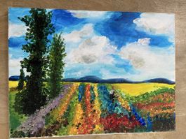 📌 Acryl Gemälde Landschaft Blumenwiese signiert B. B. 2021