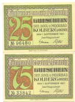 Deutschland Notgeld Kolberg Ostsee 25 + 75 Pfennig 1.9.1921