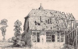 WK I - Le Riez, zerschossenes Haus, Skizze K. Freytag, 1915