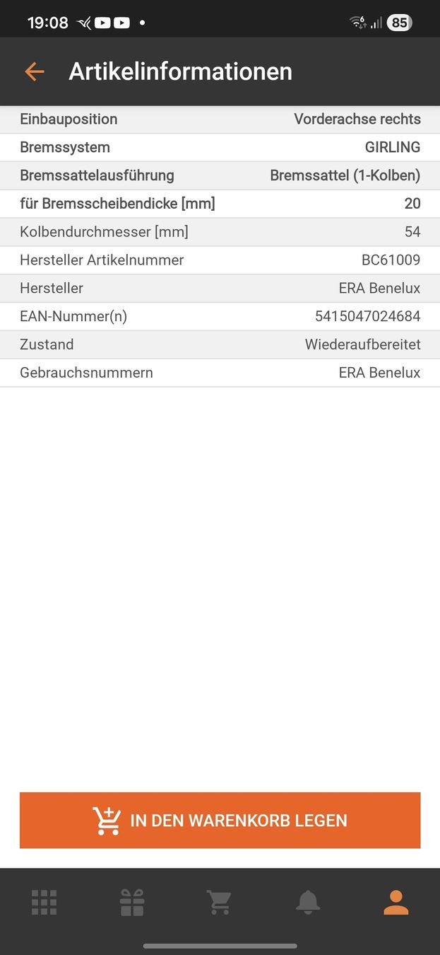 Volkswagen Tutti pezzi di ricambio auto: Bremssattel Golf 2 L+R – Nuovo (secondo la descrizione) da Egerkingen venduto da pet_z2d6 4