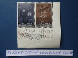 FL 1957 Nr. 304+305 gestempeltes Eckrand-Paar