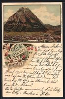Litho Glarus, Ortsansicht mit Berg, Edel