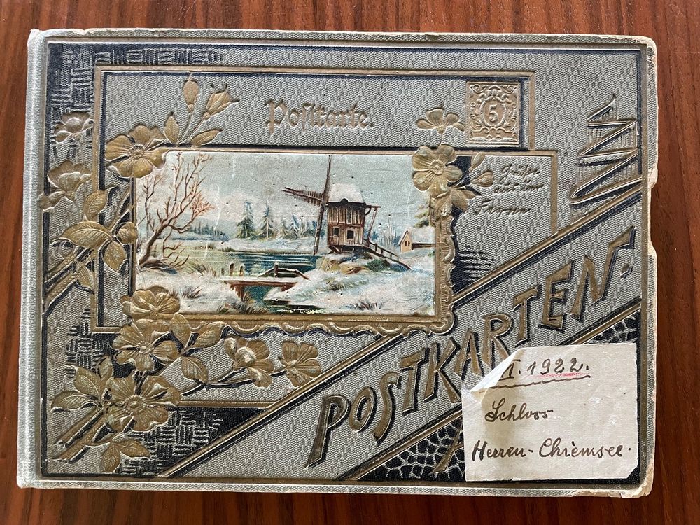 vintage-ak-schloss-herrenchiemsee-altes-postkartenalbum-1922-gebraucht