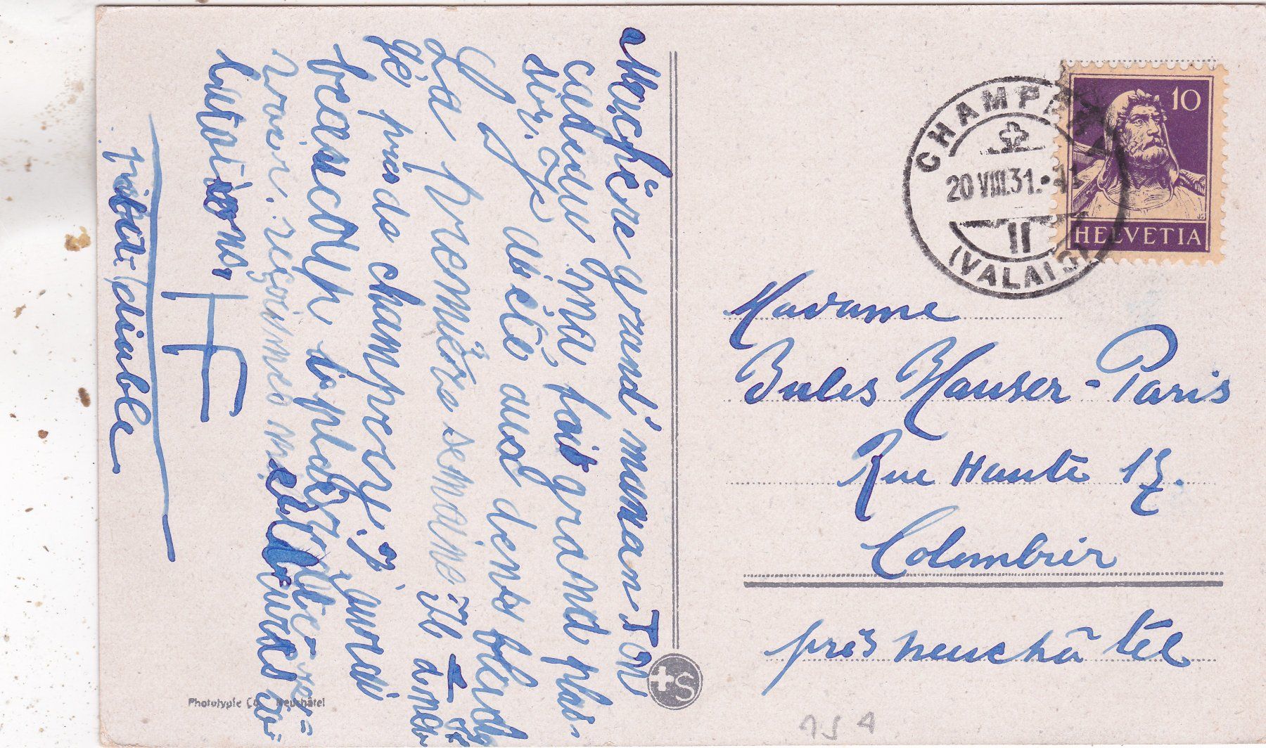Cartoline postali: Champéry Paysage 1931 – Usato da Herisau venduto da Lisegrat2008 1