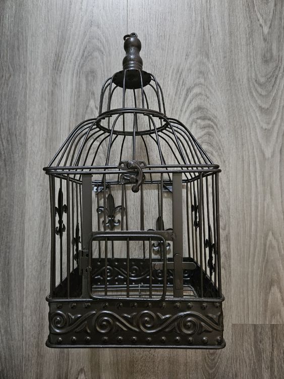 ULTECHNOVO Vintage Vogelkäfig Aus Kunststoff, Rund, 25x25x45 Cm, Hängend – Mit 2 Futterschalen Für Sittiche, Nymphensittiche