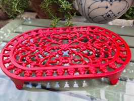 Hitzeschutzmatte Gusseisen rot oval floral aufwendiges Mu...