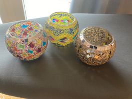 Teelichthalter Mosaik Glas Set 3-teilig bunt guter Zustand