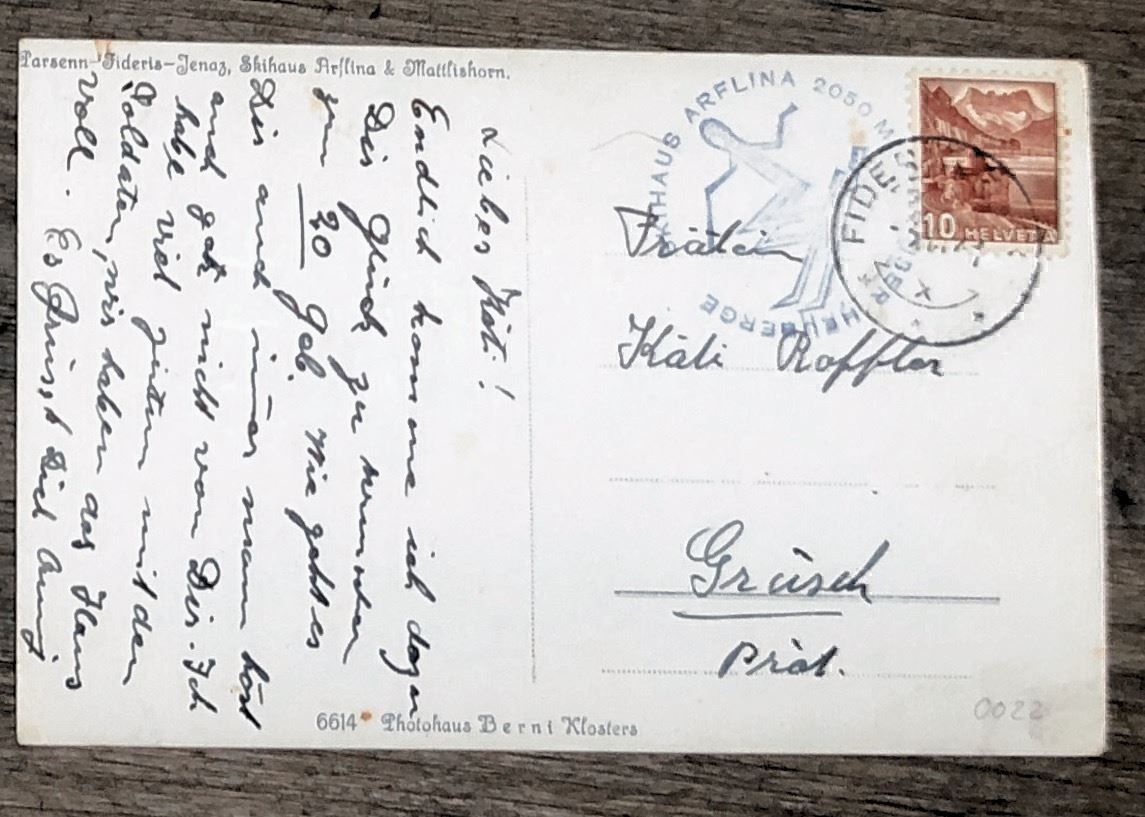 Cartoline postali: Skihaus Arflina 1941 mit SKI-Stempel – Usato da Lufingen venduto da Rac0 1