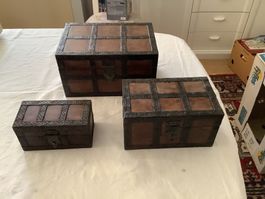 3er Set Vintage Holztruhen, dekorative Schatztruhen