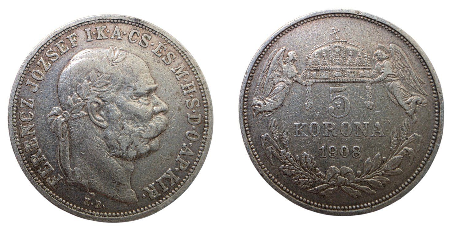 Tutti le monete: Hungary / Hongrie 5 korona 1908 – Usato da Genève venduto da Numis-Magna