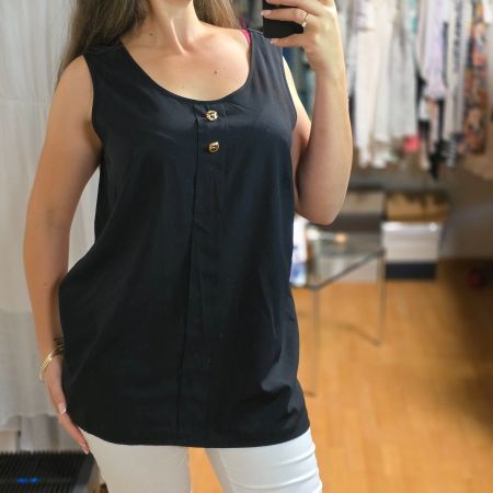 Vintage schwarze Bluse mit goldenen Knöpfen – Gr. XL