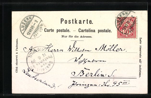 Cartoline postali: AK Lucerne, Gesamtansicht, Löwe, Turm – Usato da Berlin venduto da bartko-reher 1