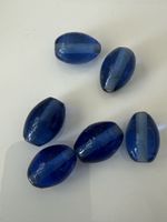 6 Glasperlen blau oval ca 20 mm, neu