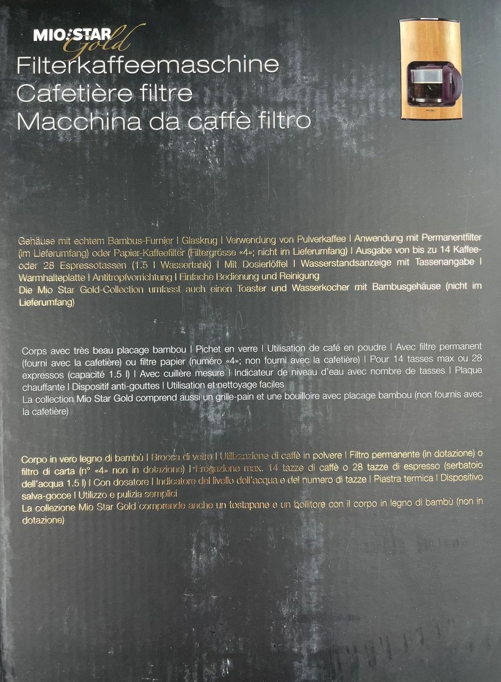 Kaffeemaschinen & Espressomaschinen: Filterkaffeemaschine MioStar Gold mit Bambus – Neu und originalverpackt aus Wängi von LiqKojote 6