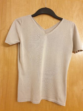 Pull manche courte, S/36, soie, écru/gris très clair