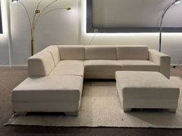 Ecksofa in Creme-Beige mit Schlaffunktion