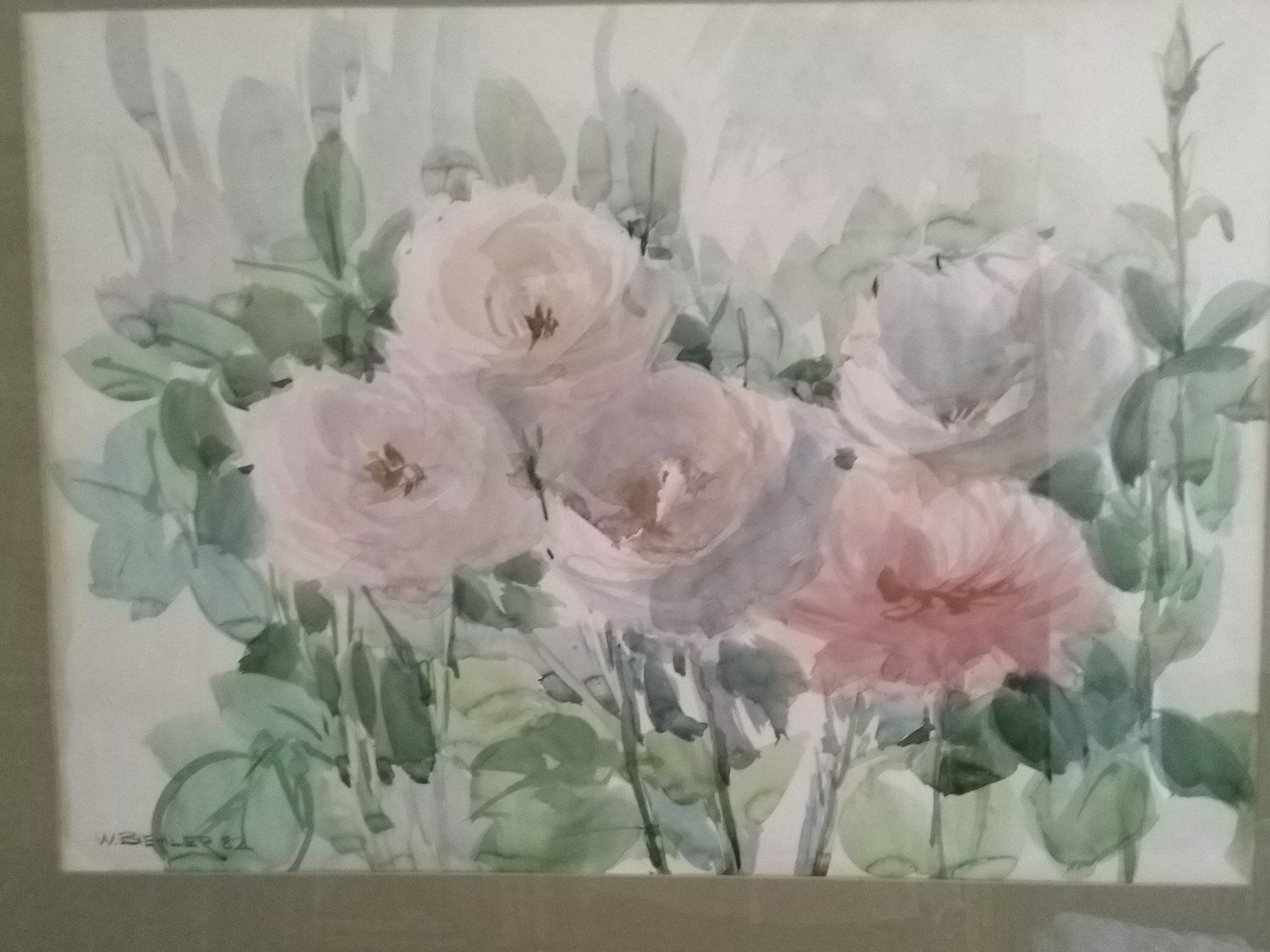 Dipinti: Aquarellbild Rosen von W. Biehler 1982 – Usato da Binningen venduto da blackhorse08
