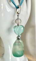 Fluorit Unikat Anhänger 7cm Bergkristall Murano-Herz Silber