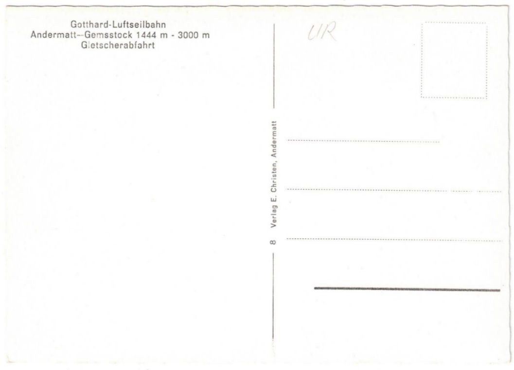 Cartoline postali: Andermatt - Luftseilbahn Gurschenalp--Gemsstock – Usato da Binningen venduto da Mountainrider 1