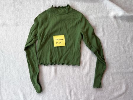 Pull&Bear Green Ruffle Trim Long Sleeve Top - Size M