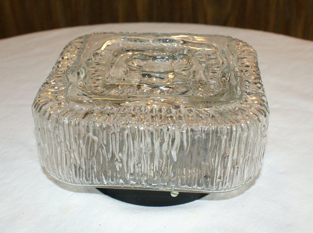 Plafonnier vintage en verre glacé et laiton des années 1970