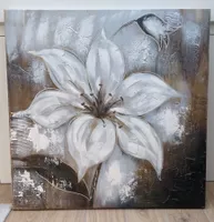 Grosses Gemälde mit Blume, weiss braun Struktur auf Leinwand