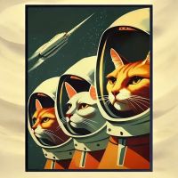 Affiche Poster Retro Space Chats astronaute vintage espace