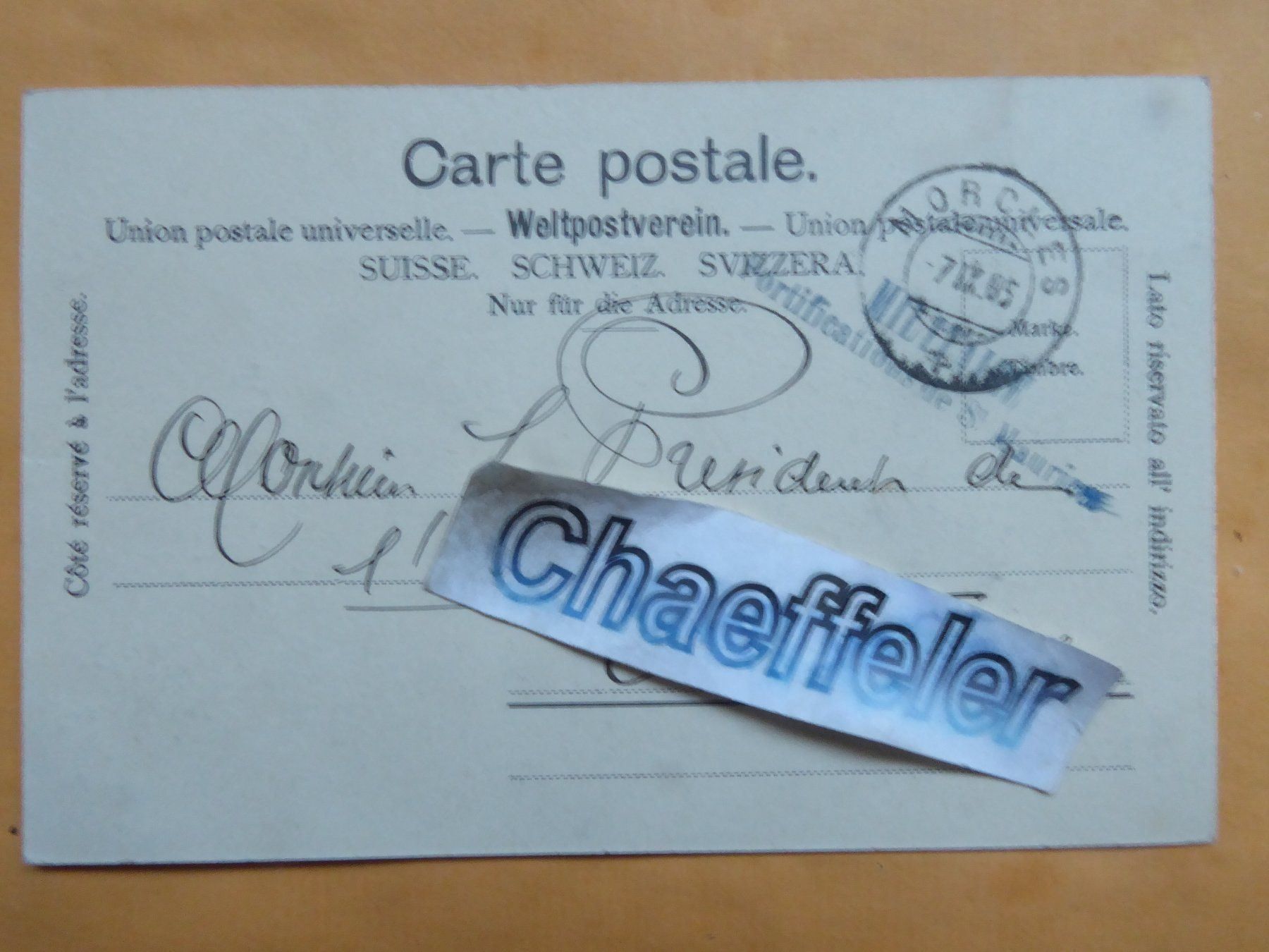 Ansichtskarten: 1905  Morcles, Altitude 1162 m. – Gebraucht aus Zürich von Chaeffeler 1