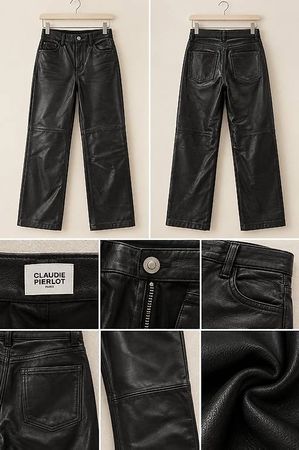 Claudie Pierlot Lederhose Schwarz Slim Fit Gr. 38 Echtleder