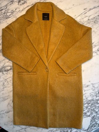 Manteau Mango laine mélangée jaune moutarde – Femme