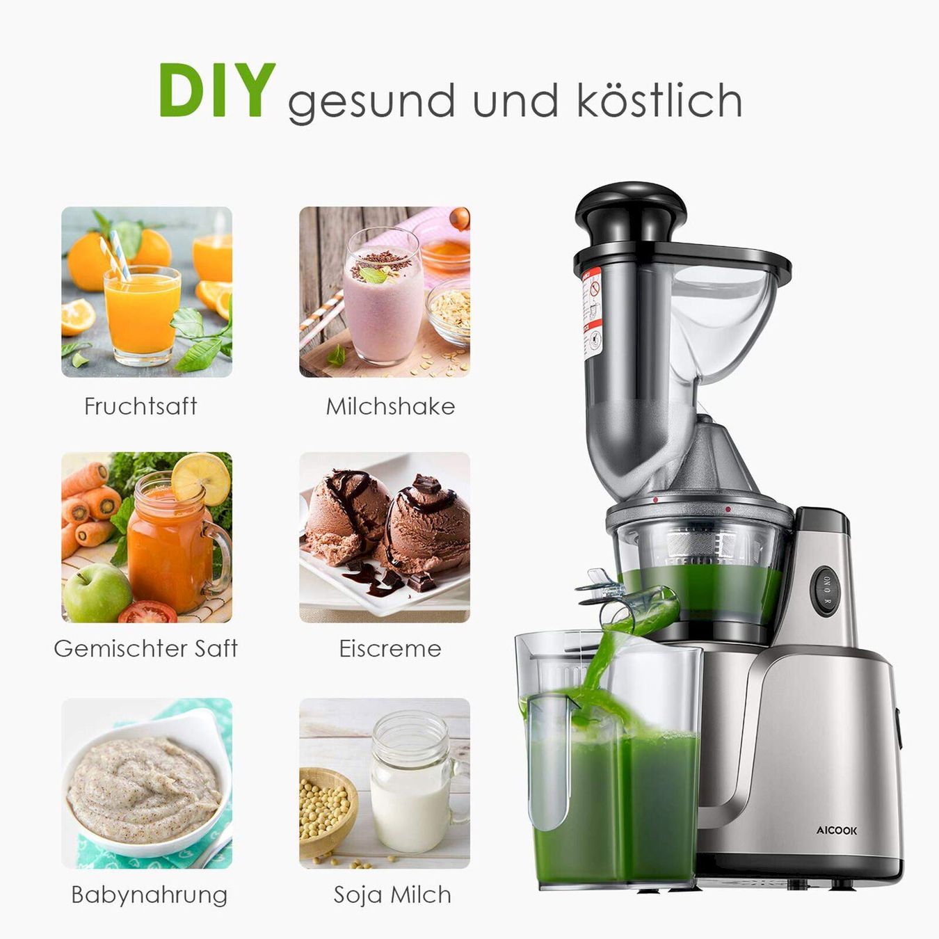 Küchengeräte: Aicok Saftpresse Slow Juicer 2 Filter – Neu und originalverpackt aus Bottighofen von zaap 6