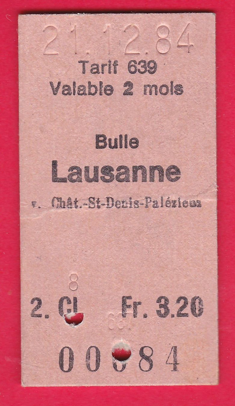Tickets: KARTON BILLETT, BULLE - LAUSANNE, 2.KLASSE, EINFACH – Gebraucht aus Oberrieden von Gebirgsstelze