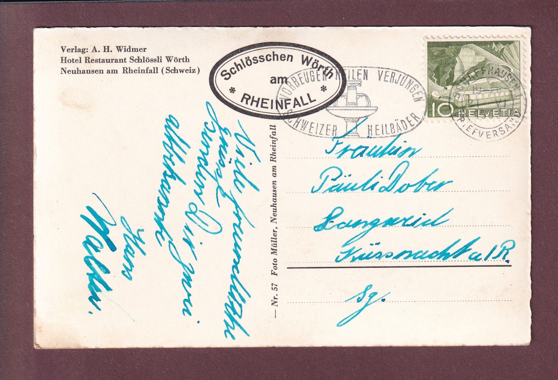 Cartoline postali: RHEINFALL bei Neuhausen - Boot - 1953 – Usato da Pully venduto da nicecards 1
