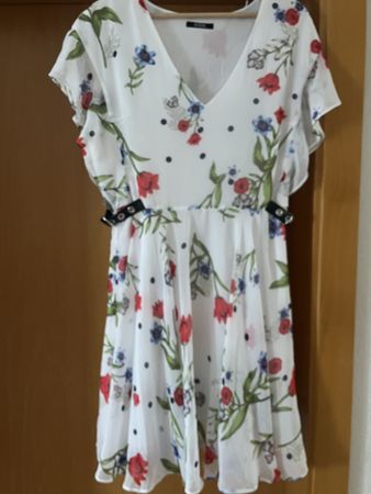 Guess Floral Summer Dress Size L White Red Blue Romantic Chi