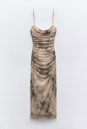 Zara Kleid Midikleid Partykleid Sommer Beige Schwarz Gr.M