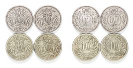 Österreich 10 Heller Lot von 1894-1916 mit 4 Münzen. Ab 1.--