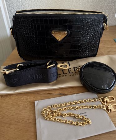Neue Maison Mollerus Zell Tasche Croco Schwarz/Gold