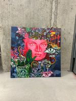 Painting of a woman with abstract elements 57x57 cm