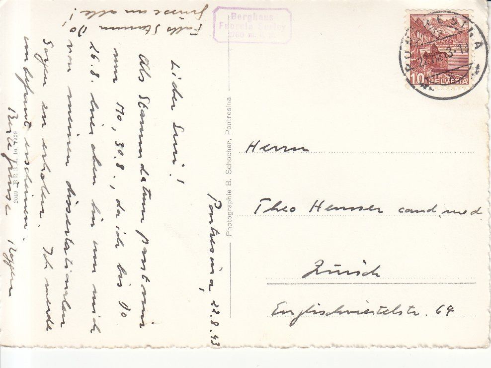 Cartoline postali: Bernina 1943 – Usato da Bürglen TG venduto da StampGraf 1