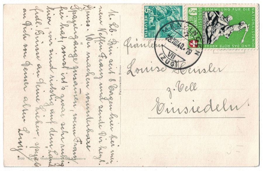 Cartoline postali: Menzingen, gelaufen 1940 – Usato da Frauenfeld venduto da POML 1