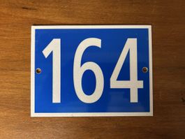Alu-Hausnummernschild, Türschild, Nr. 164, blau