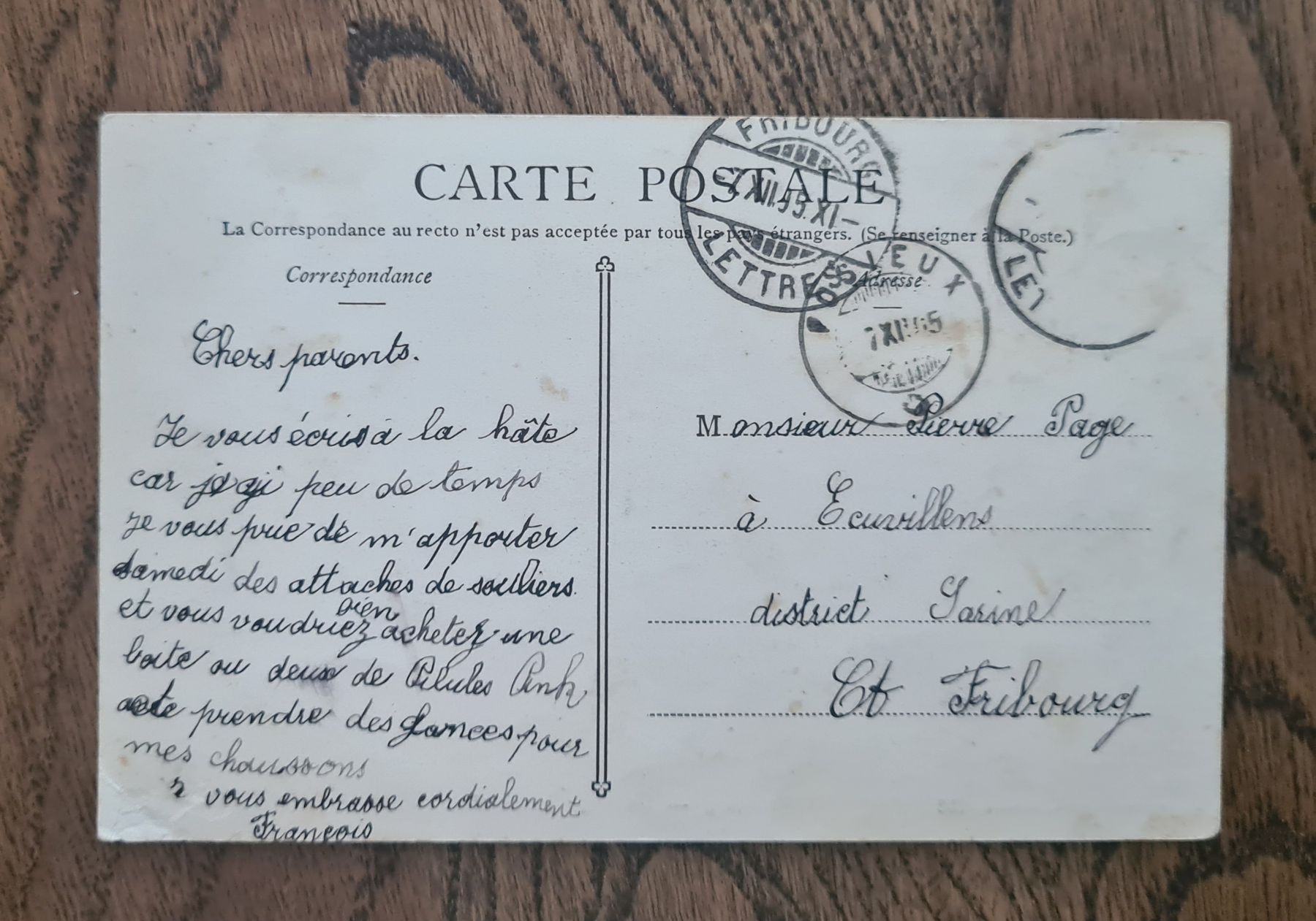 Cartoline postali: Fribourg, Le Pont suspendu 1899 – Usato da Ebikon venduto da Donar50 2