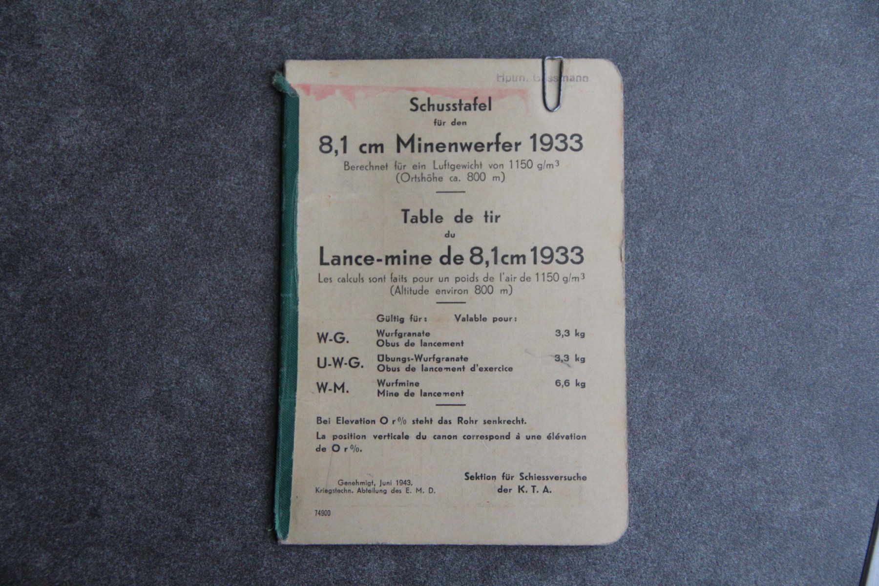Livres: 8,1cm Minenwerfer 1933 Schusstafel – D'occasion à Belp par Tomsek