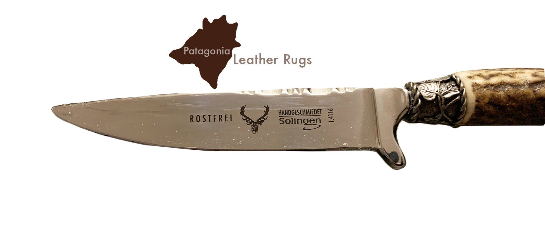 Accessori: Messer mit Griff aus echtem Hirschgeweih mit Lederscheide – Nuovo e nell'imballaggio originale da Arbedo venduto da patagonialeatherrugs 3