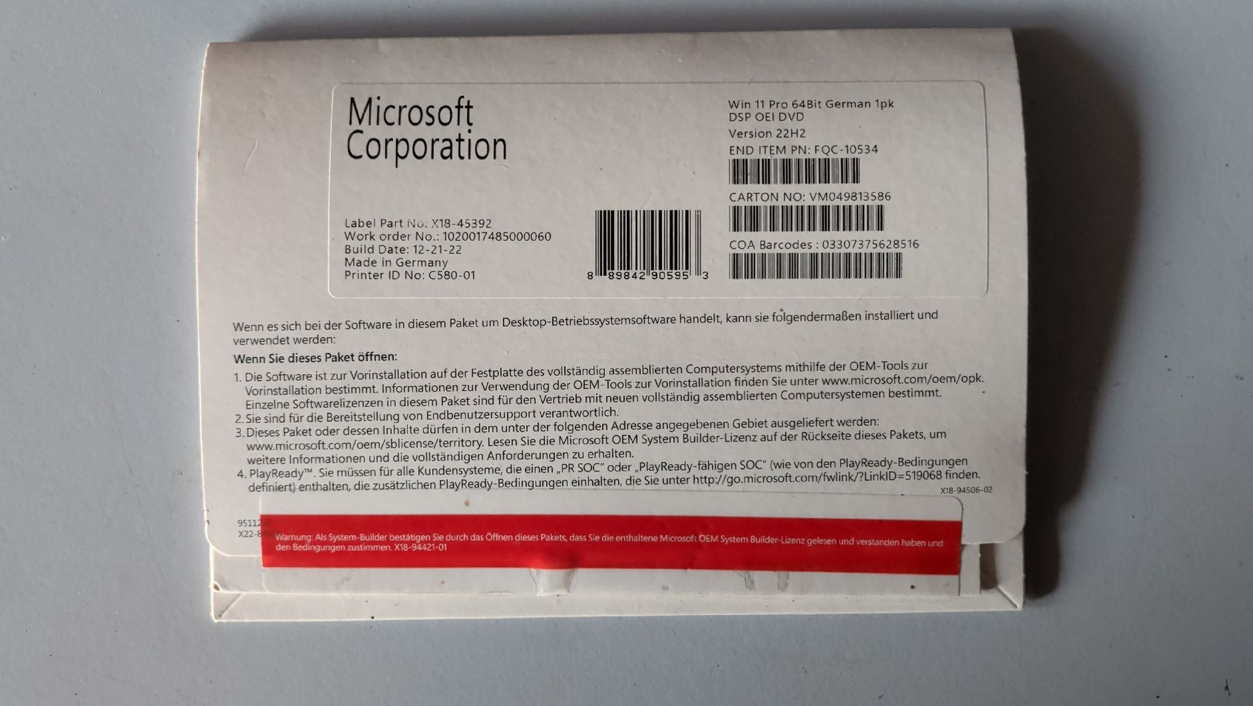 Microsoft Software: Microsoft Win 11 Pro 64Bit German x64 OEM 22H2 – Nuovo (secondo la descrizione) da Wengi b Büren venduto da pel_7xtg