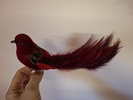 neu: Deko Vogel rot mit Federn und Glitzer 