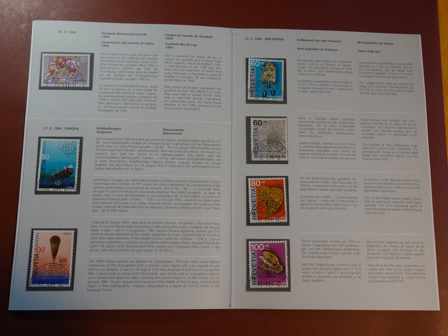 Tutti i francobolli: 1994, JAHRBUCH PTT, HALBMONDSTEMPEL – Usato da Eschenbach SG venduto da eDaisy 2