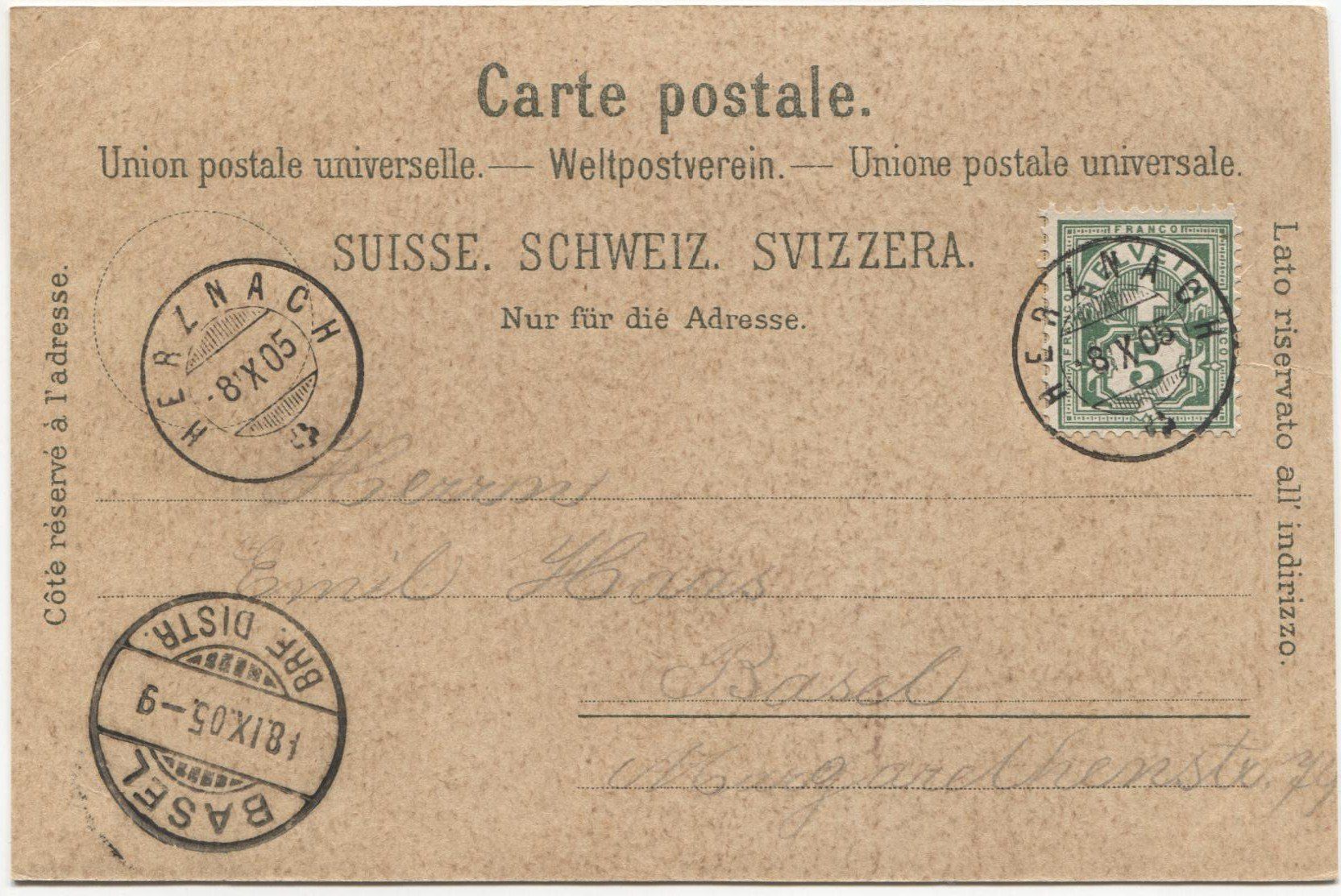 Cartoline postali: HERZNACH AG 1905 Lithografie – Usato da Rothrist venduto da Clanx 1