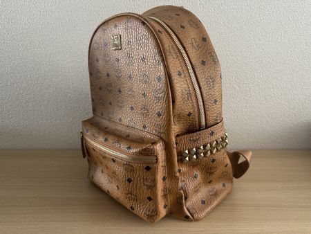 Rucksack MCM Cognac Leder Logo Muster gute Gebrauchter Zusta